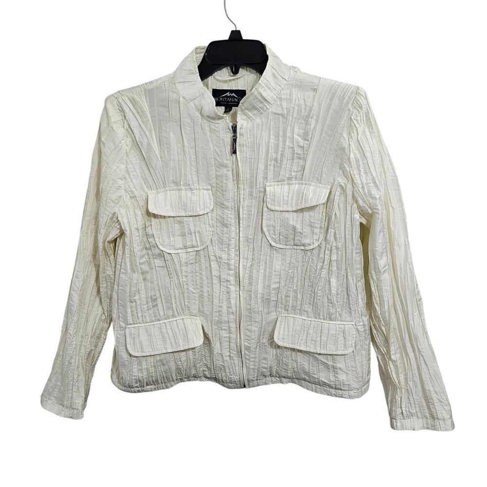 Montanaco Cream Funky Crinkle Zip-Up Pocketed Jacket Size Large